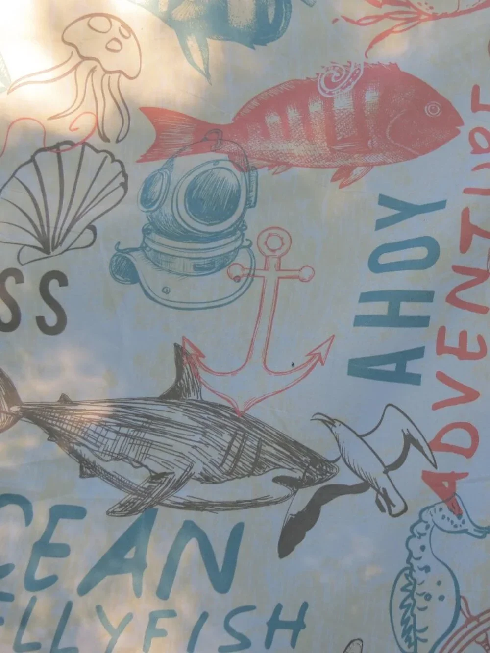 Nautical 70 x 70” Shower Curtains Fish Anchor aquatic colors